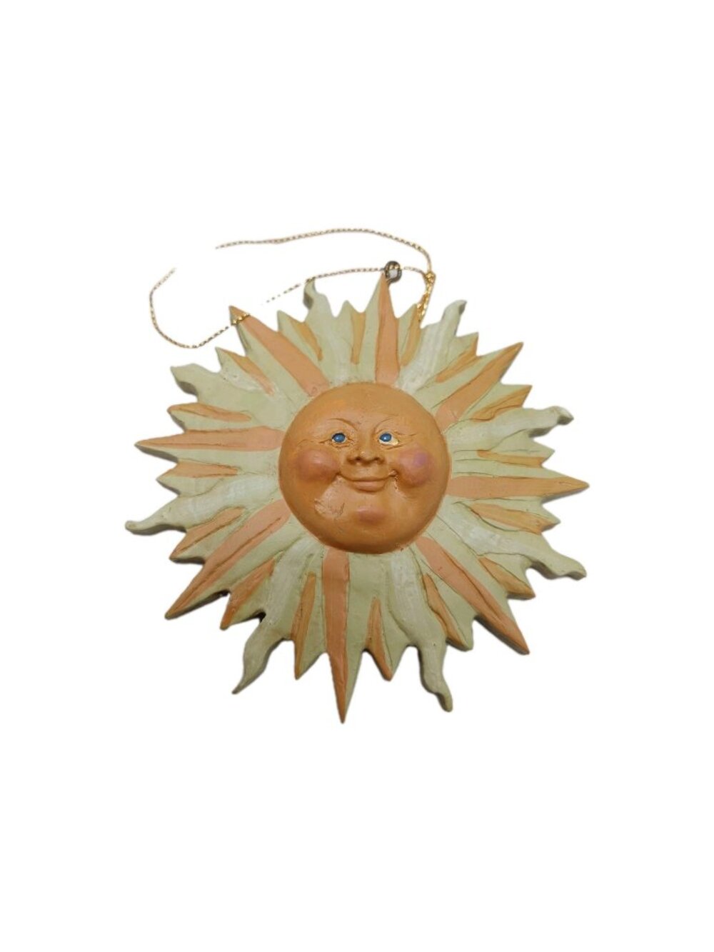 Pottery Sun Smiling Ornament Decor Smile Face Blue Eyes 4"